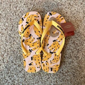 Havaianas Banana Print Flip Flops with Yellow Straps